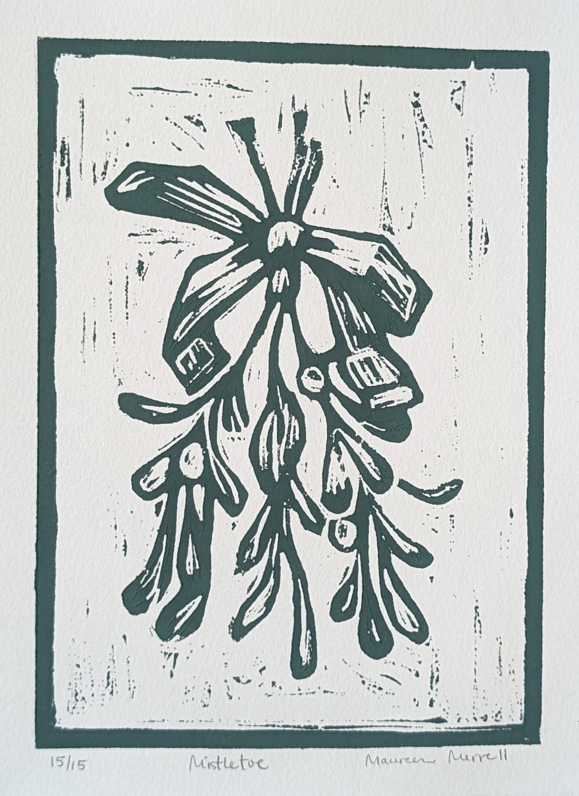 "Mistletoe" ORIGINAL BLOCK PRINT