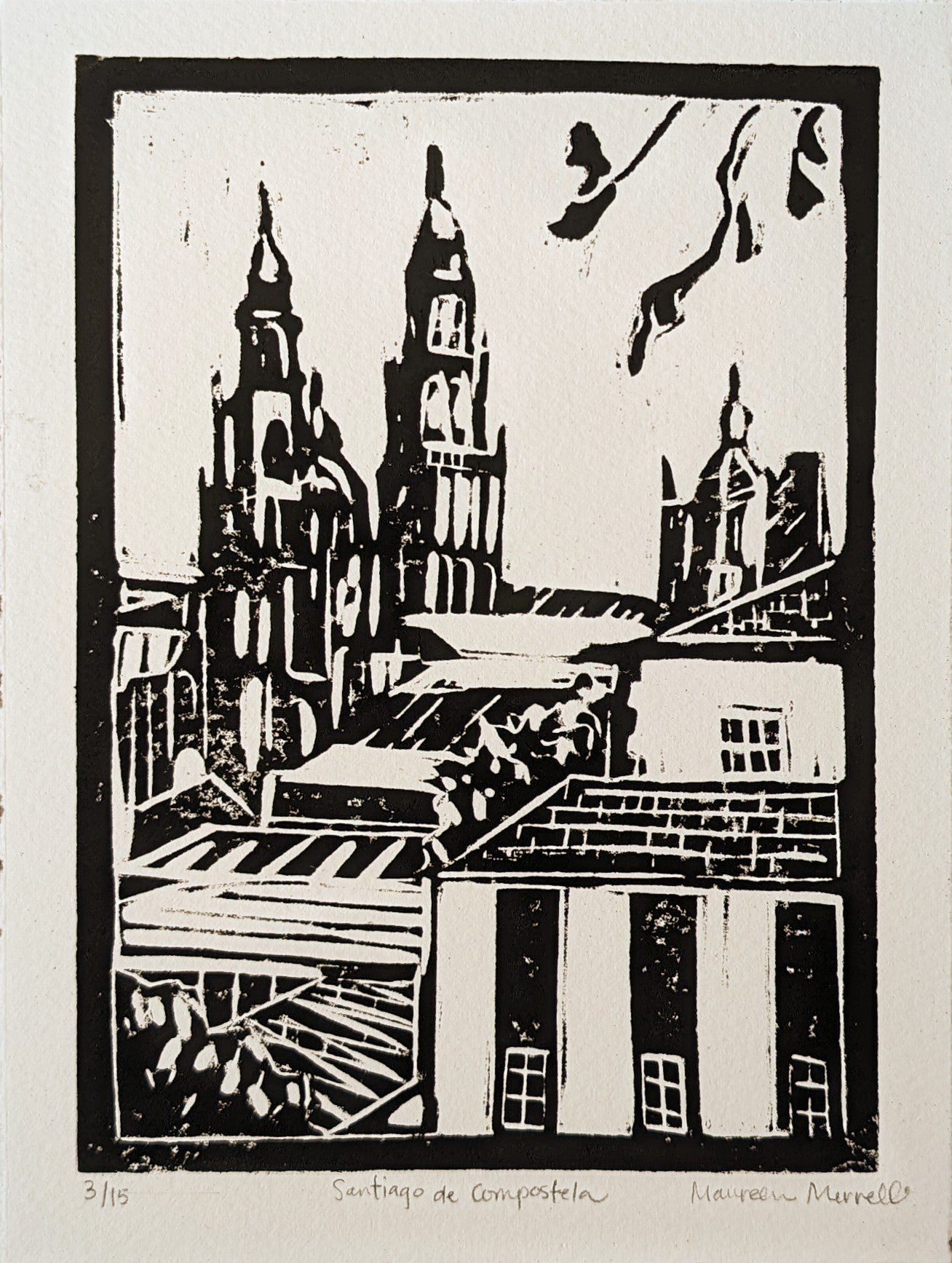 "Santiago de Compostela" ORIGINAL BLOCK PRINT